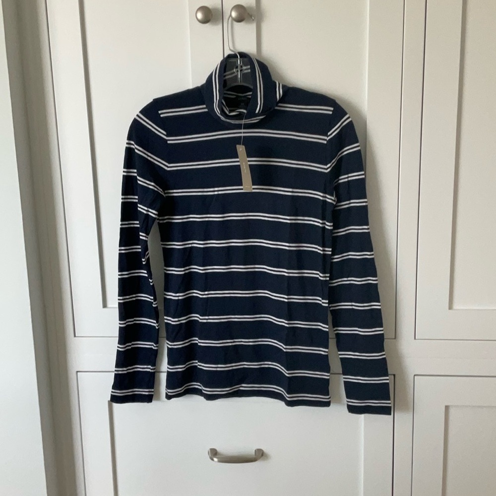 J. Crew Navy Striped T neck Top
